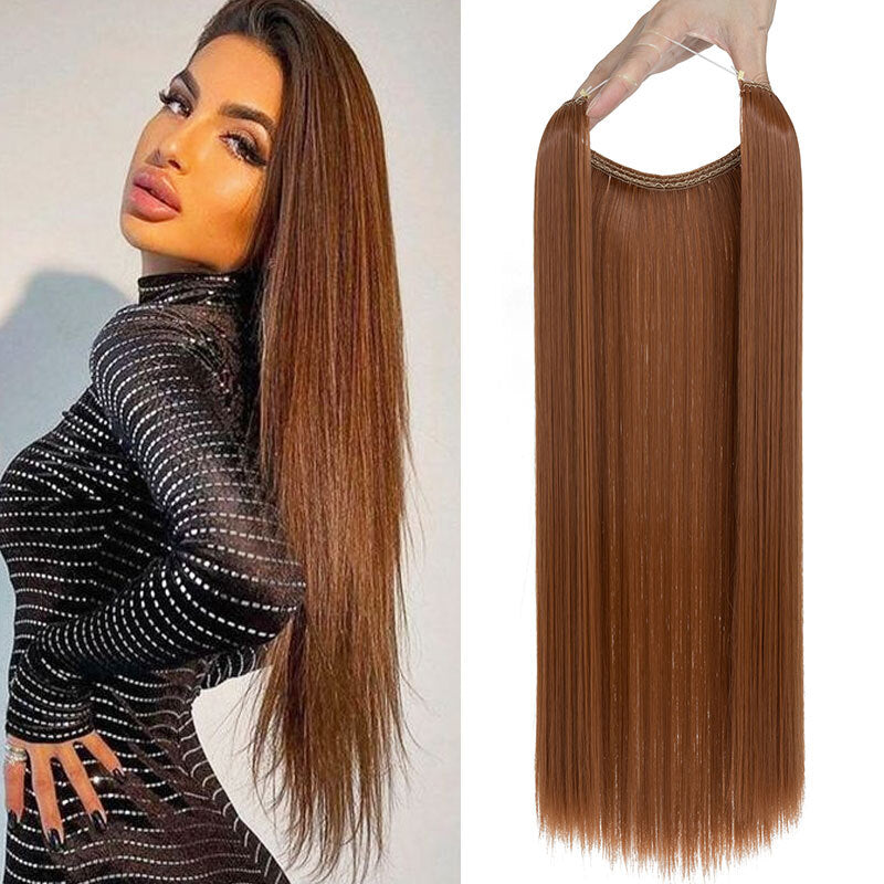 Invisible Wire Hair Extensions - Natural Synthetic Length & Body Wavy or Straight