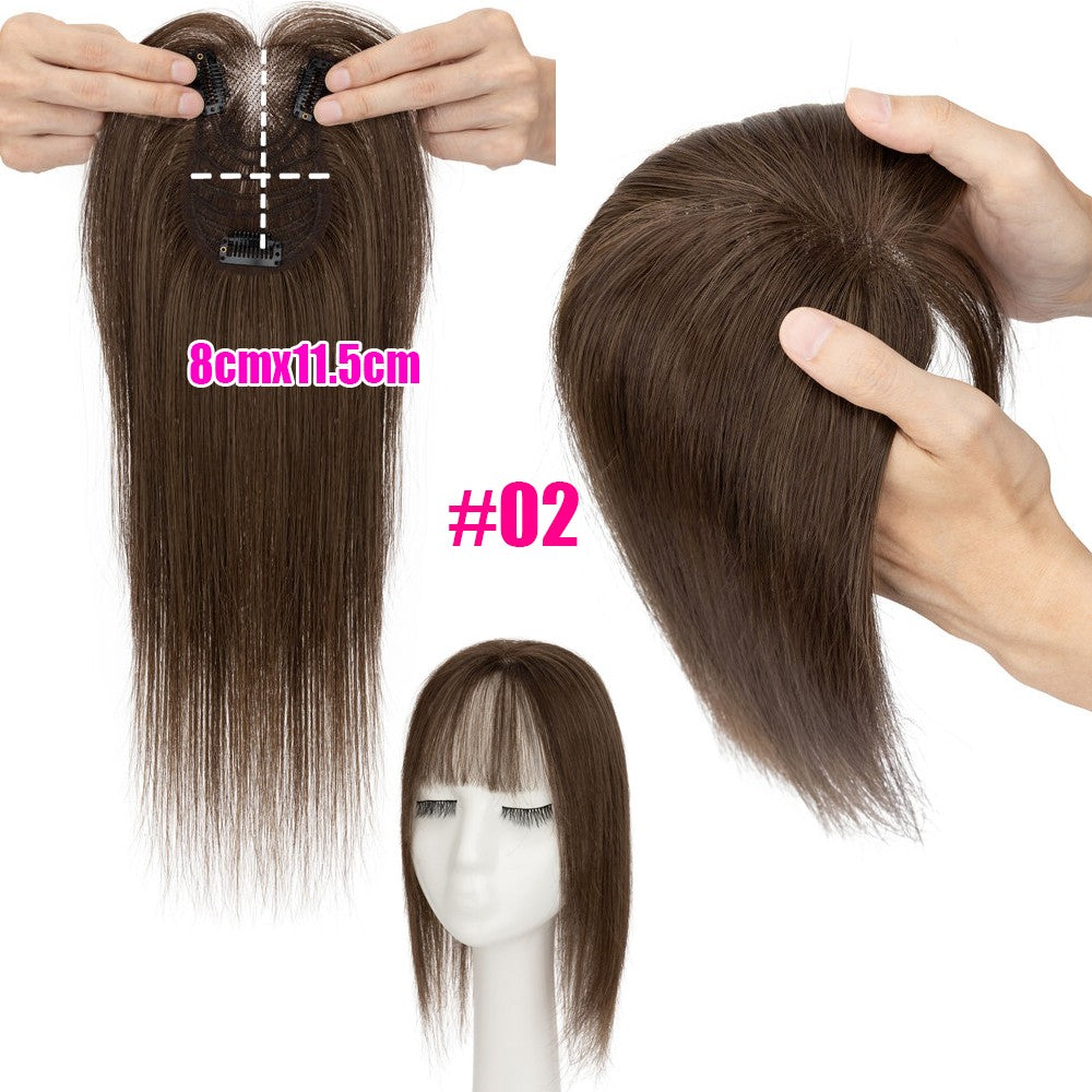 Clip-In Hair Topper with Bangs - Remy Human Hair, Lace Base, 10-14 Inches