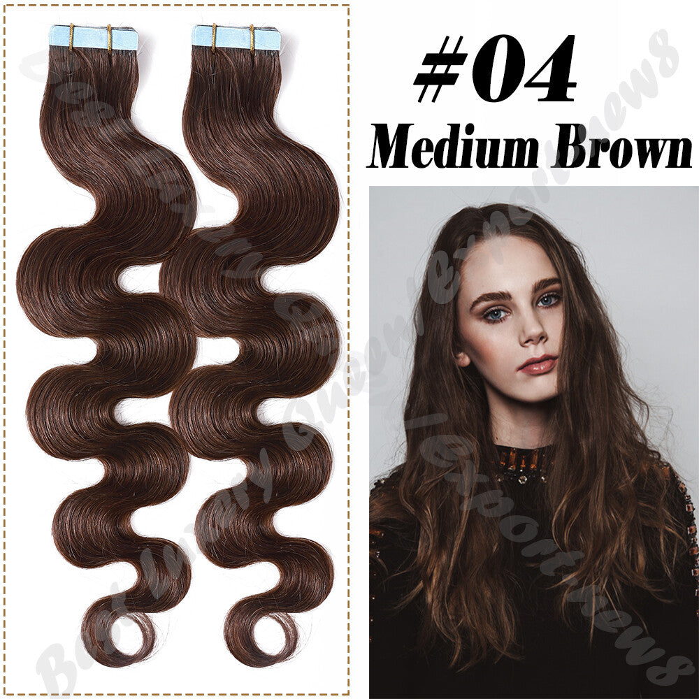 Thick Tape in Remy Human Hair Extensions Invisible Skin Weft Full Head