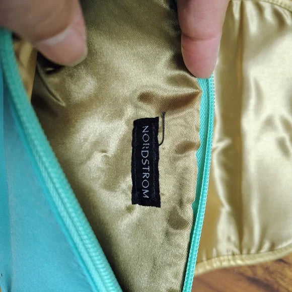 Teal Green Cosmetic Bag with Gold Trim and Snap Closure - Brush Holder