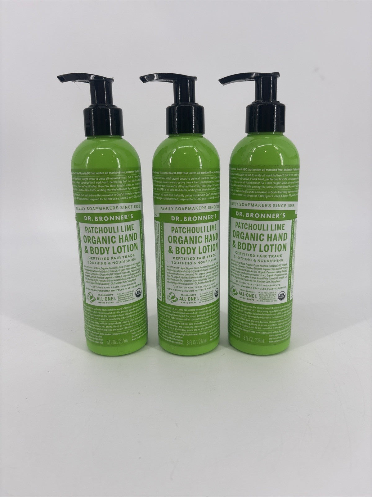Dr. Bronner's Organic Hand & Body Lotion Patchouli Lime 8oz - 3 Pack