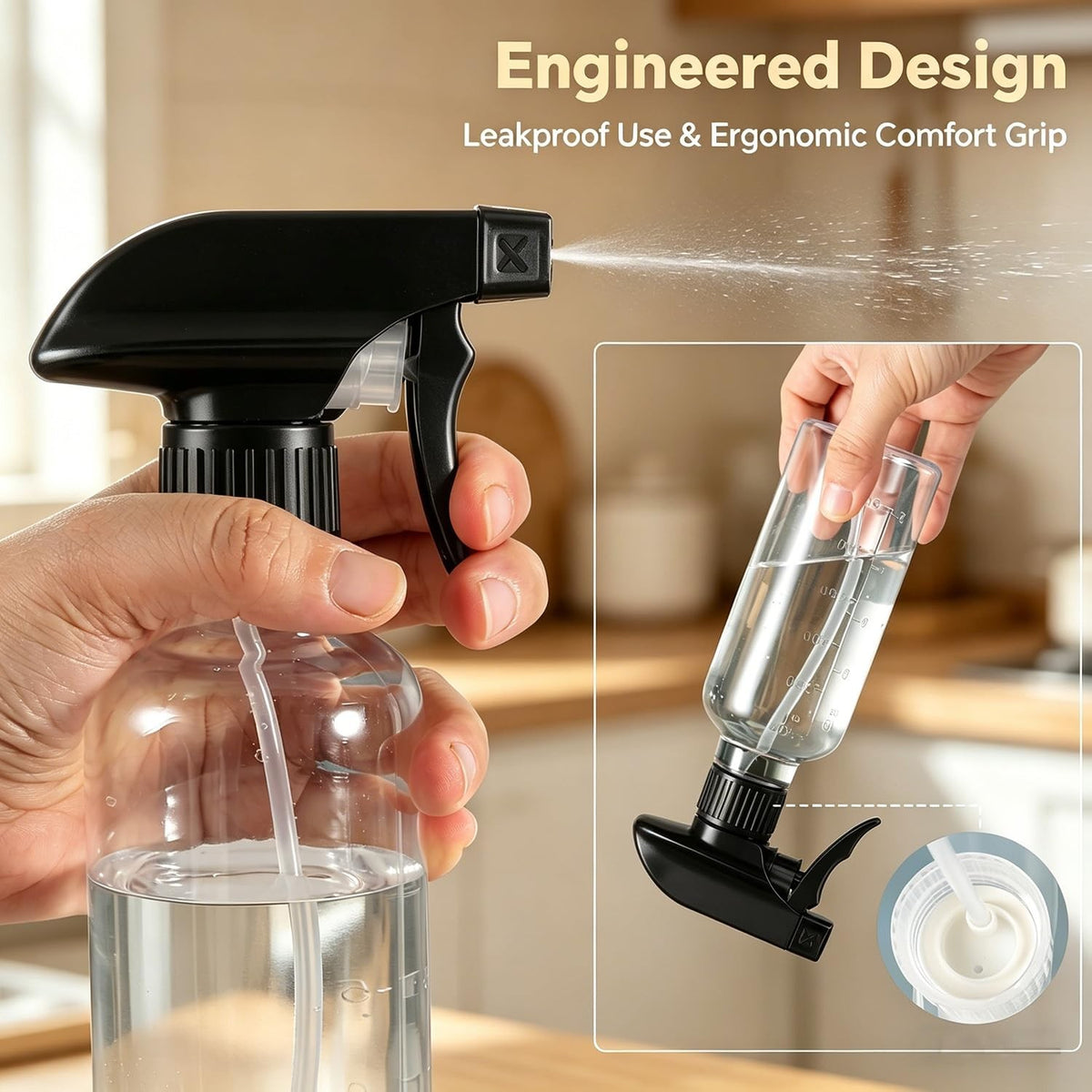 2 Pack 10 oz Plastic Spray Bottles with Adjustable Nozzle Leakproof for Home Garden Cleaning