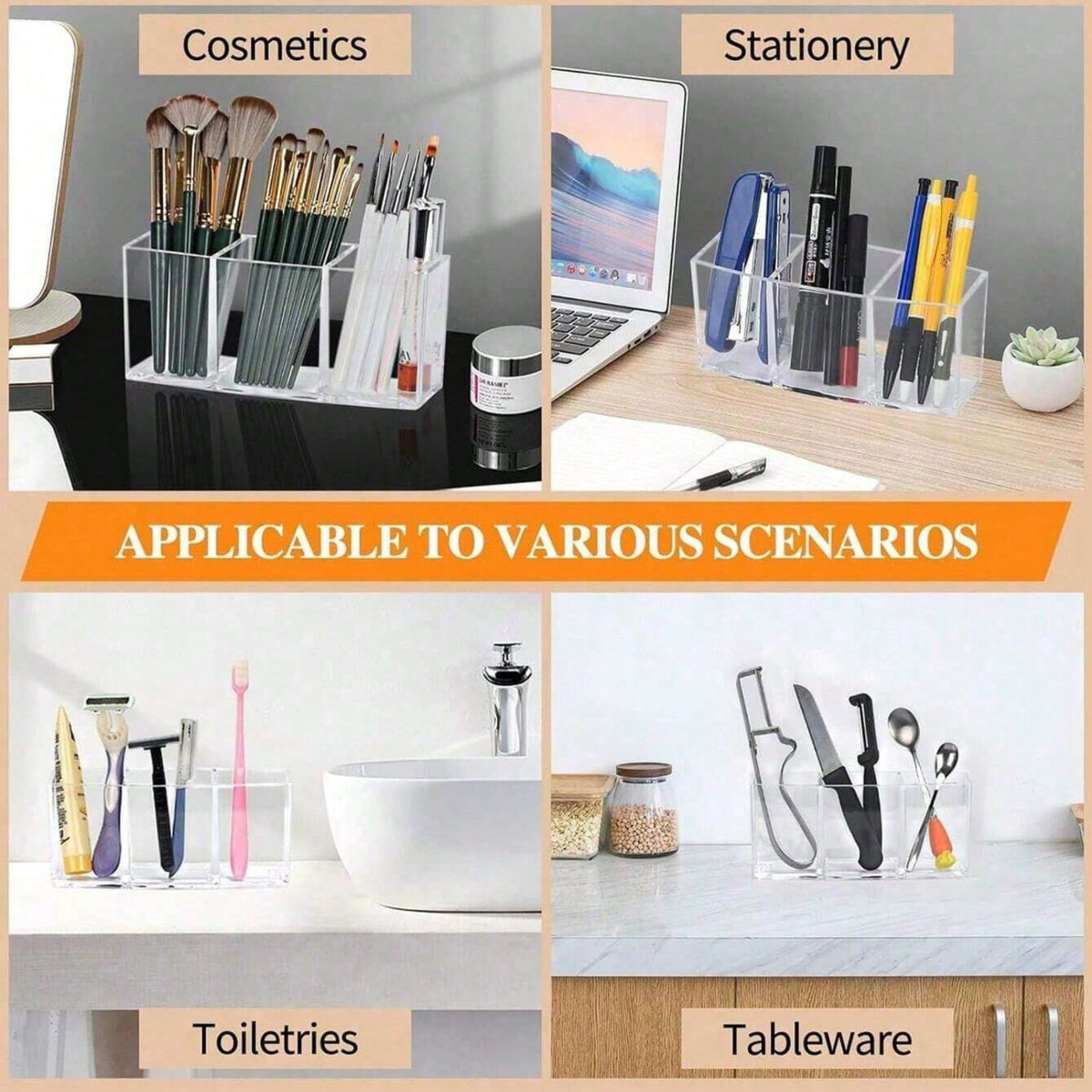 3 Slot Makeup Brush Organizer with Clear PET Material for Cosmetics Storage