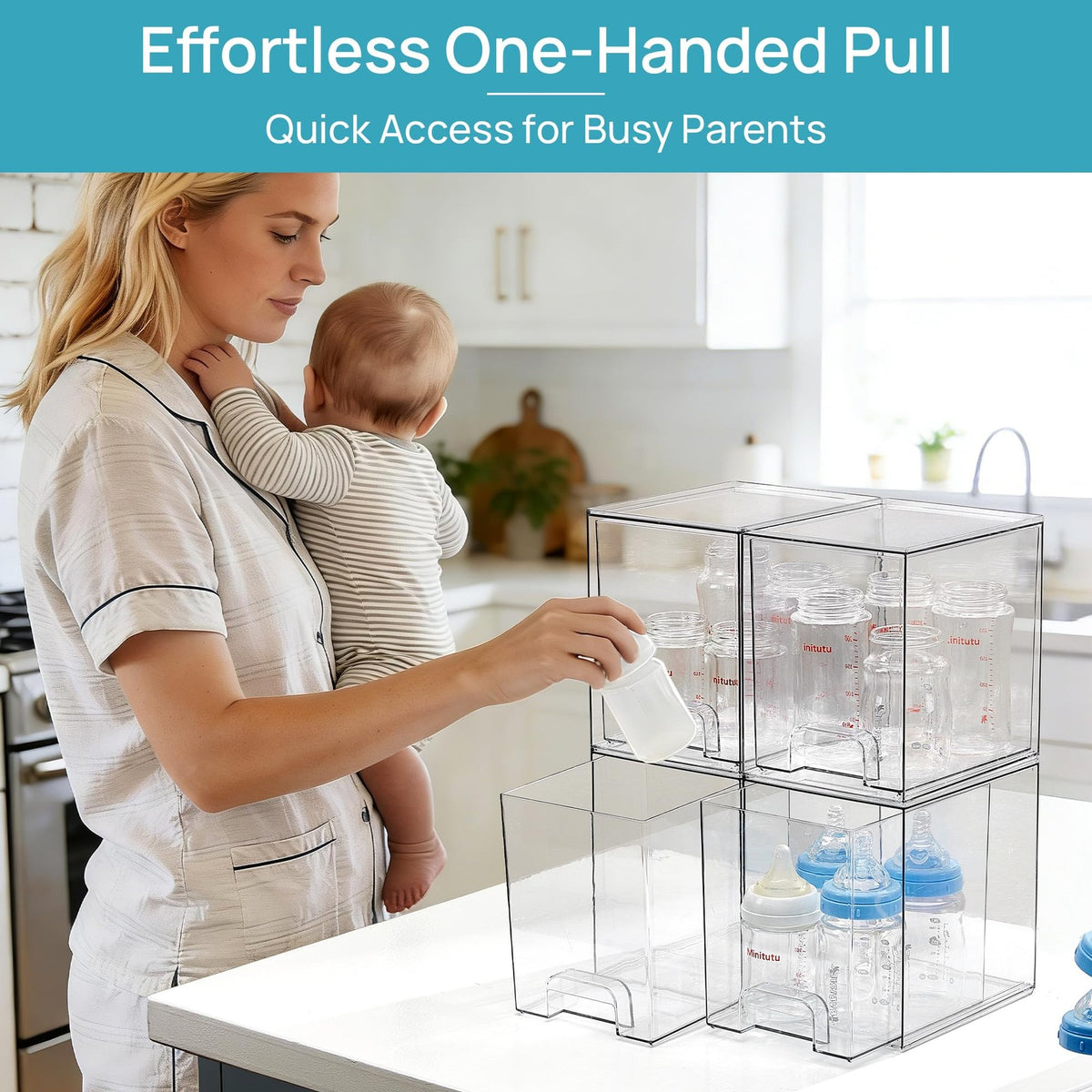 7.6-Inch Clear Stackable Storage Drawers for Skincare & Cosmetics - 4 Pack
