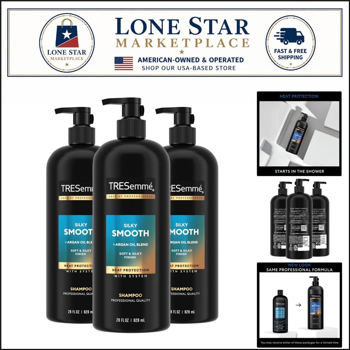 Anti-Frizz Moisturizing Shampoo with Argan Oil - 3 Bottles of 28 Fl Oz