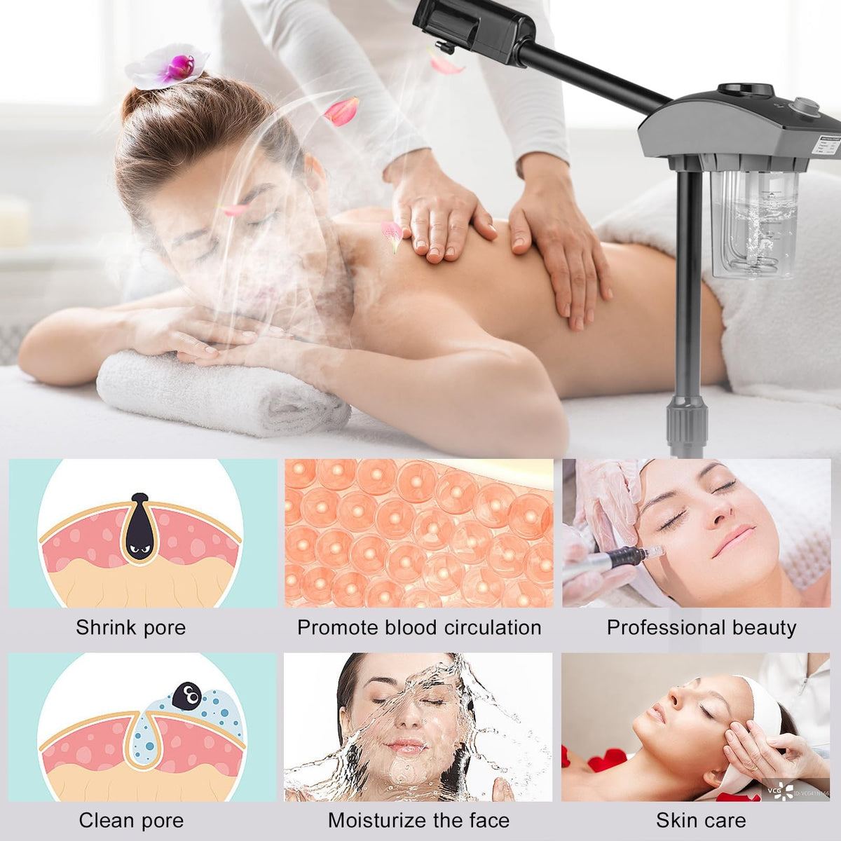 Black Facial Steamer Machine with Wheels, 600ML Ionic