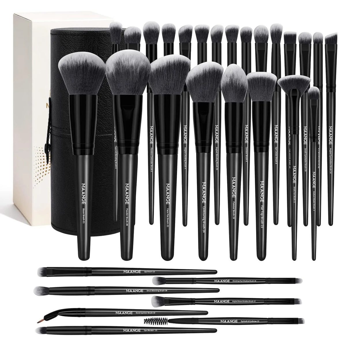 Maange 30-Piece Makeup Brush Set with Travel Case – includes 6 Face & 24 Eye Brushes