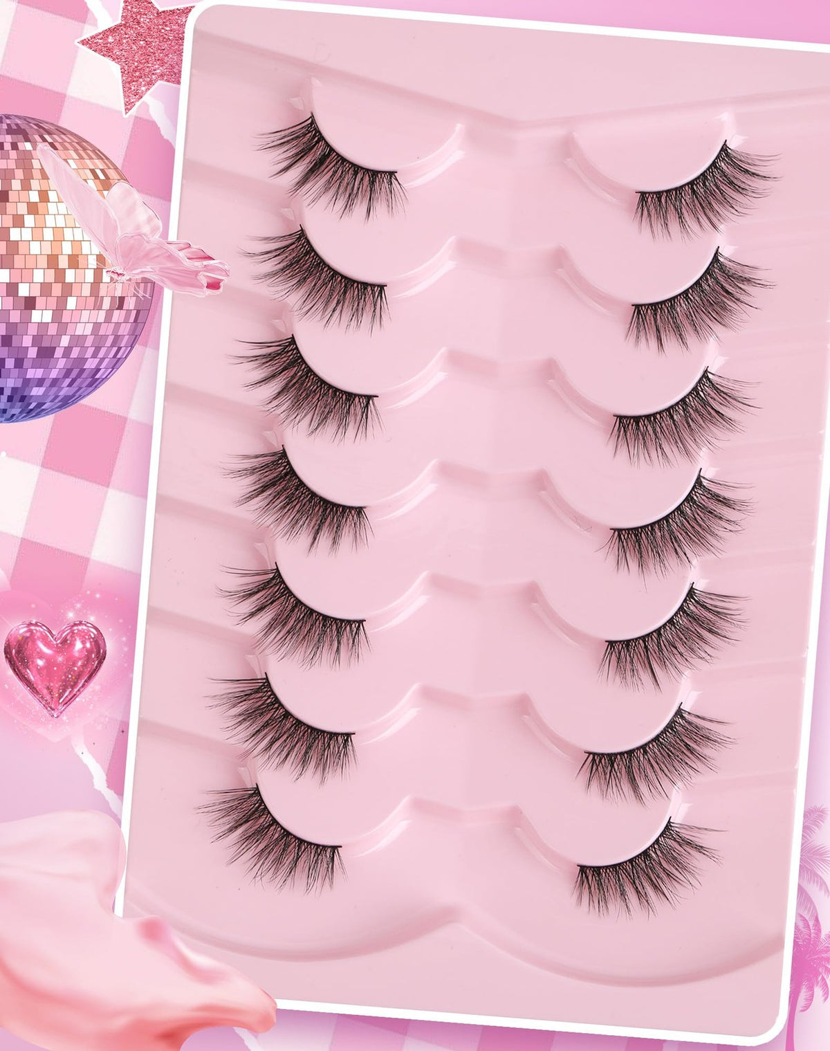 False Eyelashes Cat Eye Wispy End Natural Look Reusable 7 Pair Pack