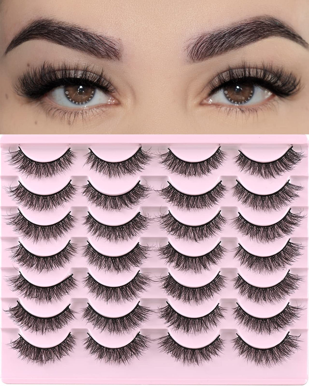 Natural Short Wispy False Eyelashes Pack of 14 - Fluffy, Reusable, Mink-Equivalent