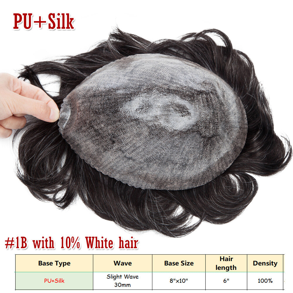 Men's Hair Replacement System Toupee Human Hair Skin V Loop - Natural-Looking Hairpiece