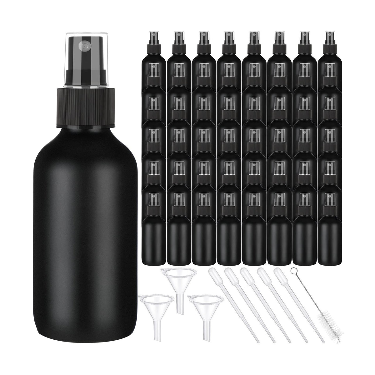 4 Oz Glass Spray Bottles Set - 50 Pack Fine Mist Refillable with Droppers & Funnels