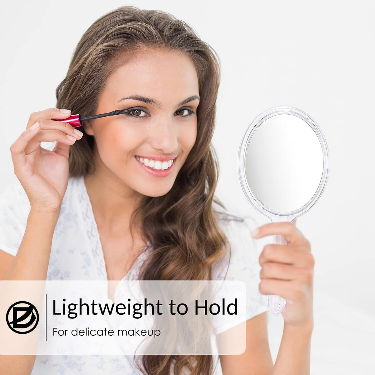 Double-Sided Hand Mirror with 1X/2X Magnification and Handle - Compact Beauty Tool