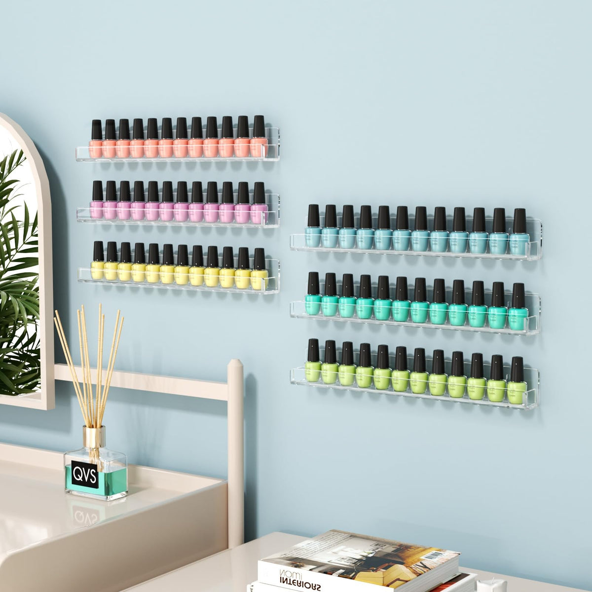 15-Inch Wall Mounted Nail Polish Rack Organizer 12 Packs