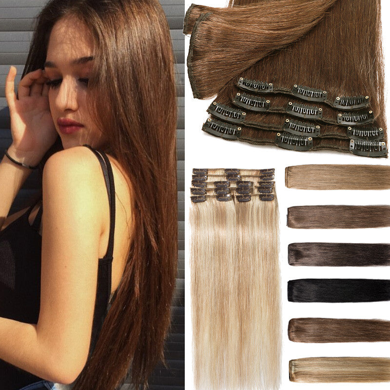 Clip-In Hair Extensions 100% Remy Human Hair 14-22in - Balayage Color Set