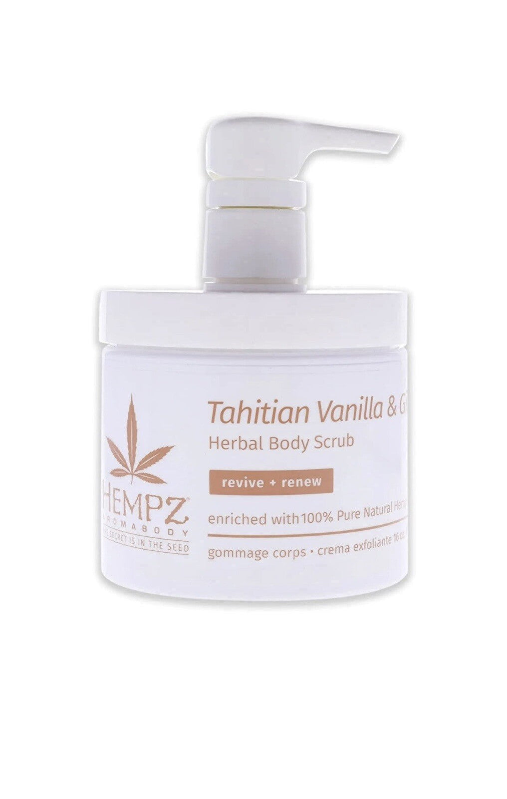 HEMPZ TAHITIAN VANILLA & GINGER HERBAL BODY SCRUB 16 OZ REVIVE + RENEW