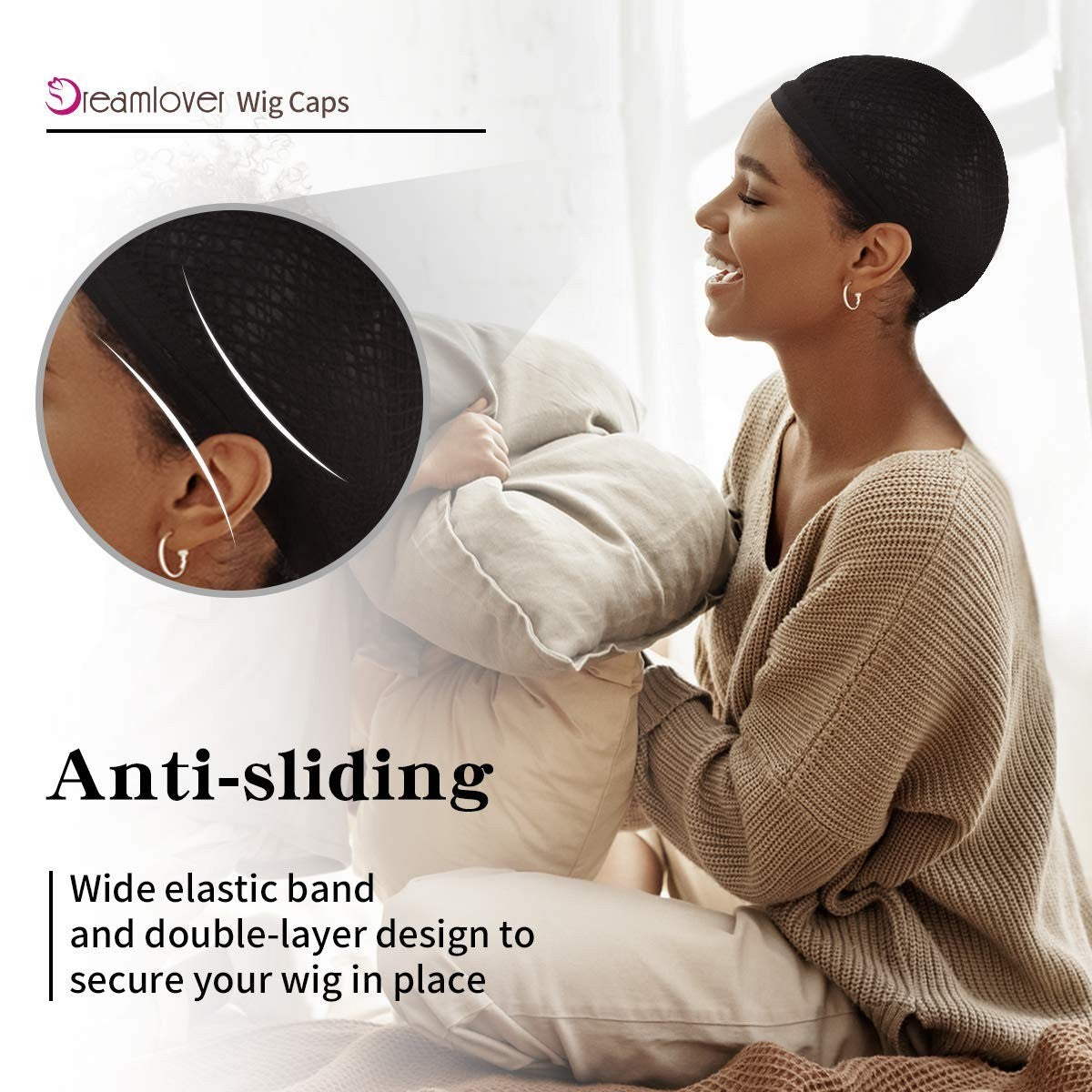 Black Wig Net for Long Thick Hair 2 Layers of Security All Day Comfort