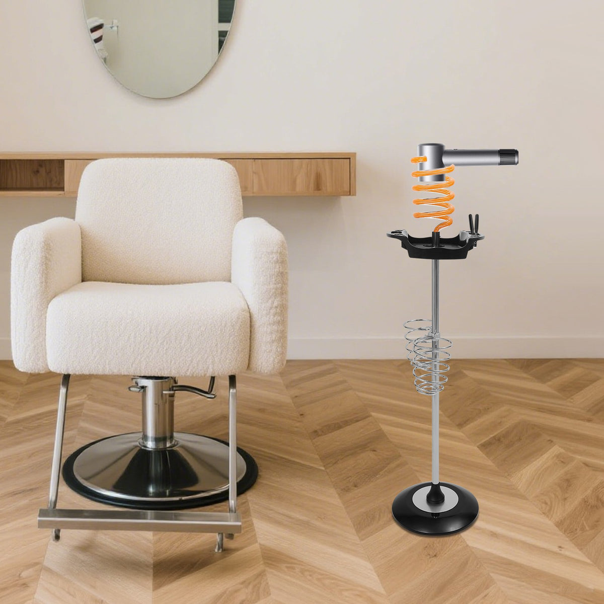 Hair Dryer Stand with Tray and Spiral Holder | Salon Organizer
