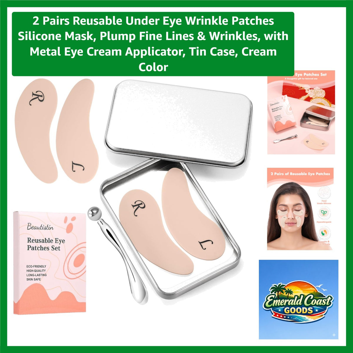 Eco-Friendly Under Eye Wrinkle Patches - 2 Pairs Silicone with Tin Storage Case