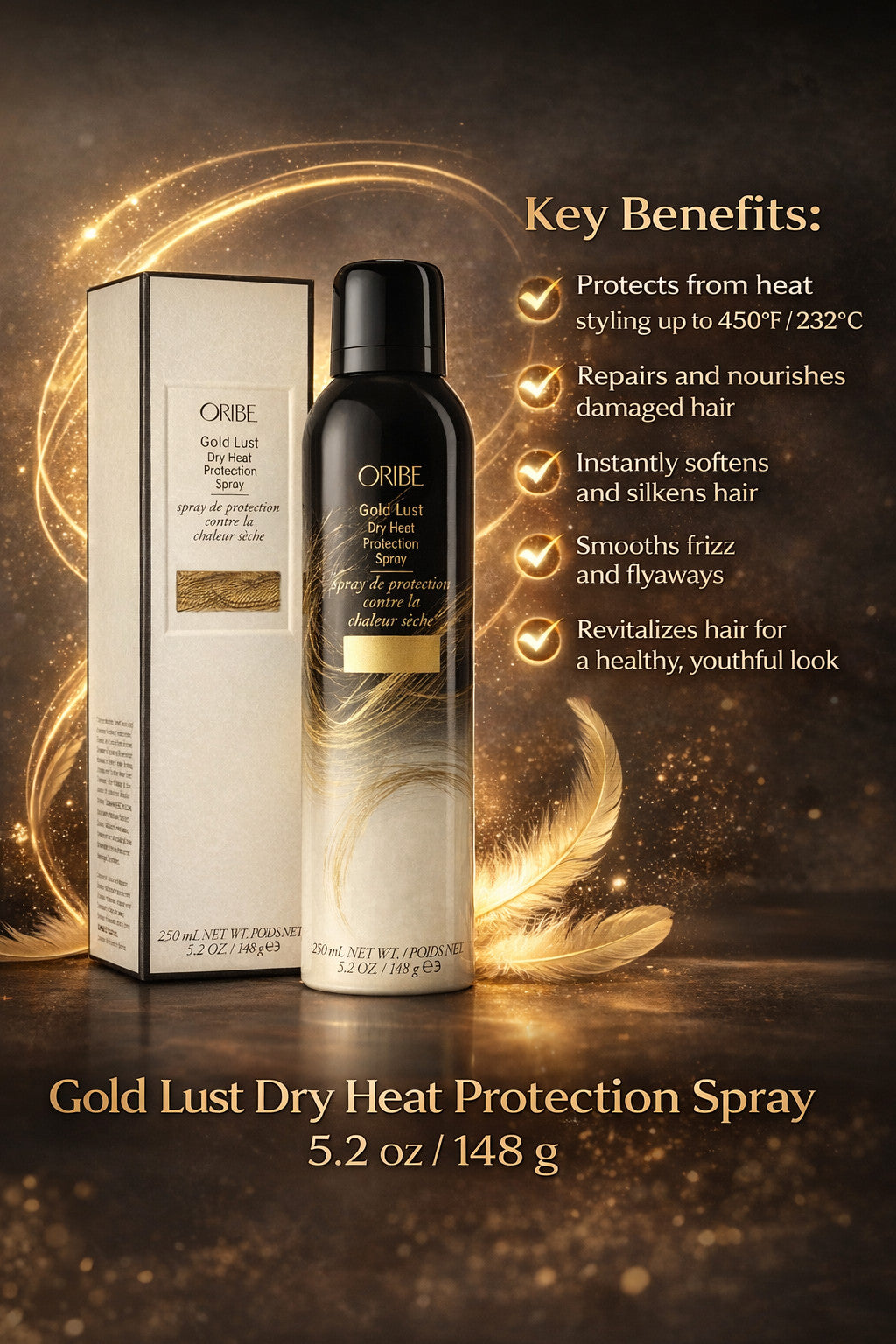 Heat Protection Spray for Hair - 5.2 oz Dry Styling Shield with Frizz Control