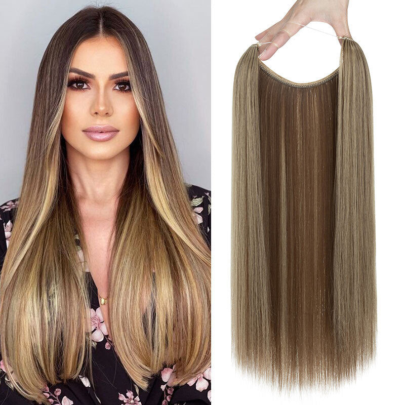 Invisible Wire Hair Extensions - Natural Synthetic Length & Body Wavy or Straight