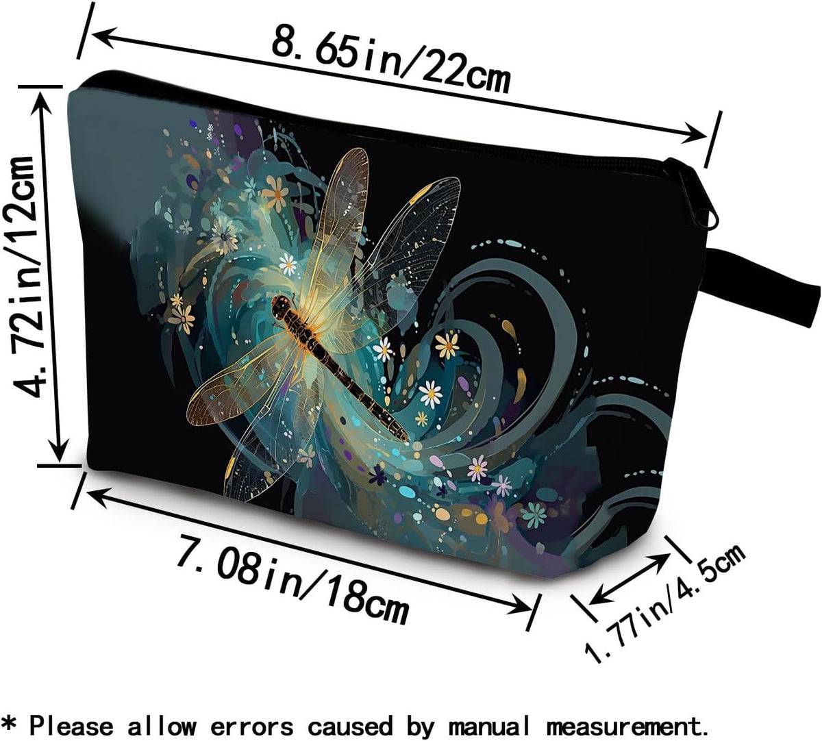 Small Dragonfly Print Cosmetic Bag - Toiletry & Makeup Organizer