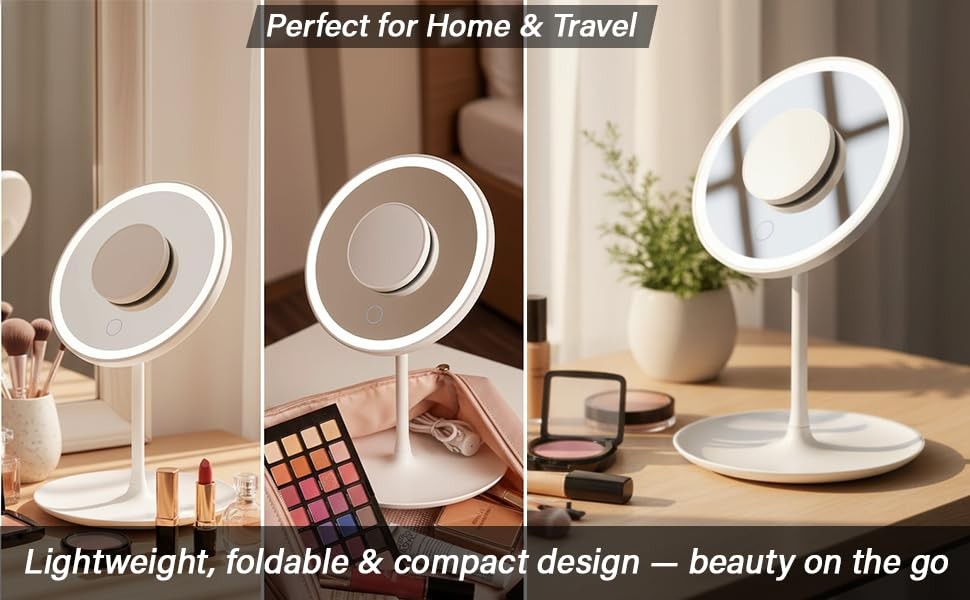 Portable 5X Magnifying Makeup Mirror - White, Compact & USB Powered