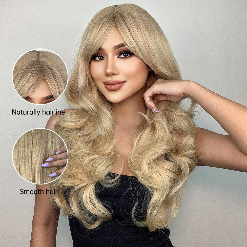 Long Wavy Synthetic Wig Blonde Costume Hair with Fringe Heat Resistant