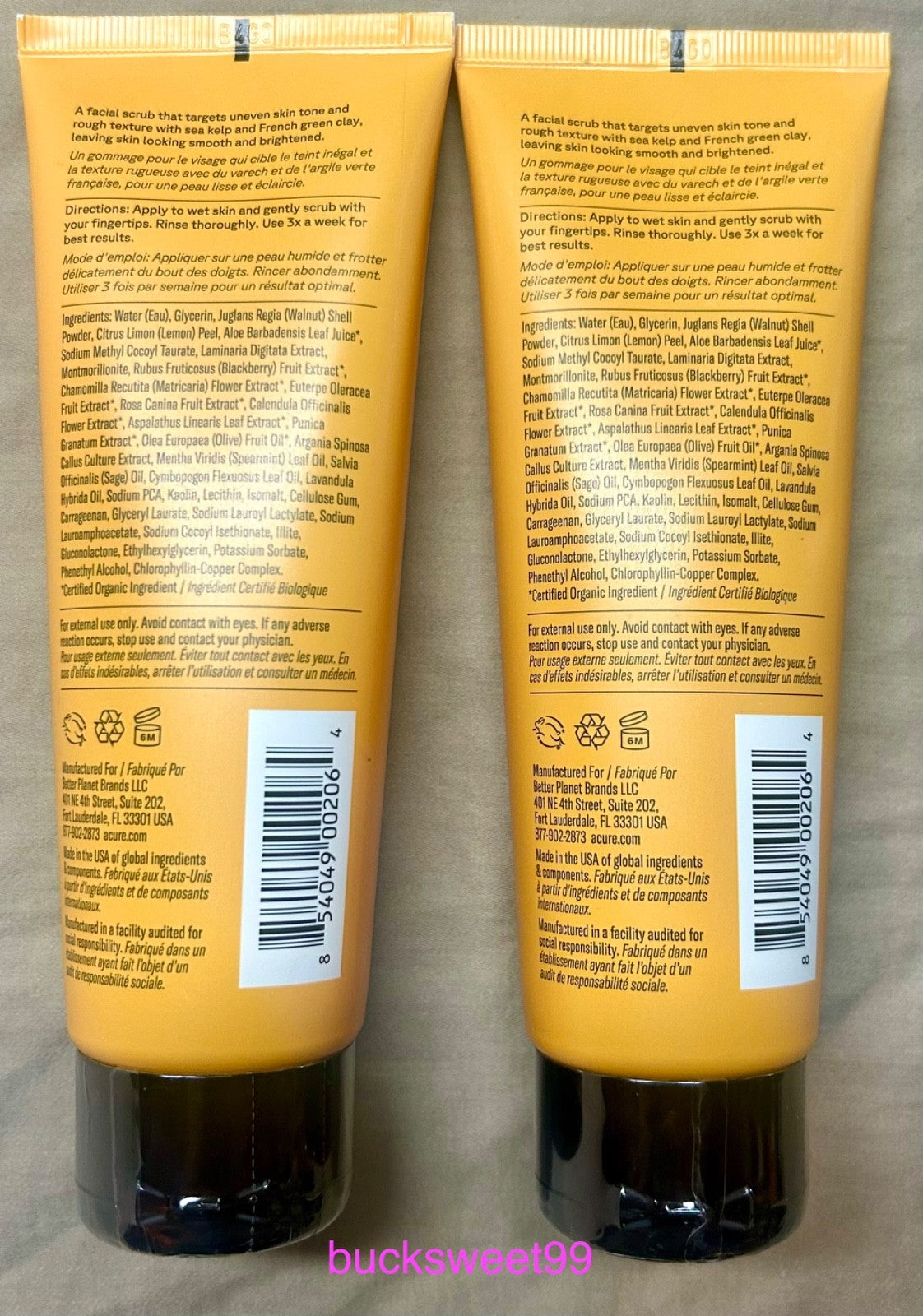 ACURE Brightening Facial Scrub - 4 oz each SEALED 2-PACK
