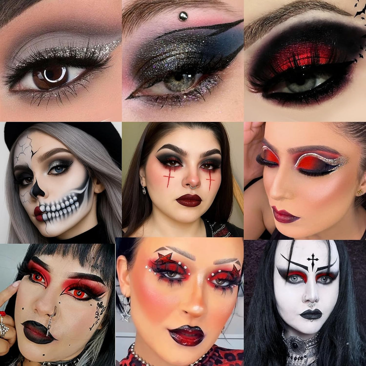Goth Eyeshadow Palette 12 Colors Black Grey Red Smokey Eye Makeup Compact