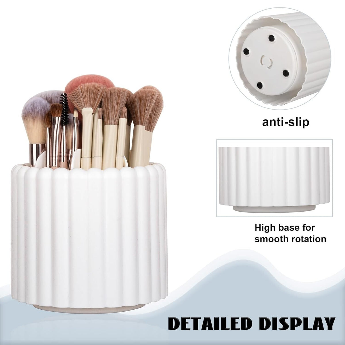 Rotating Makeup Brush Holder with 7 Slots - Removable Organizer for Vanity