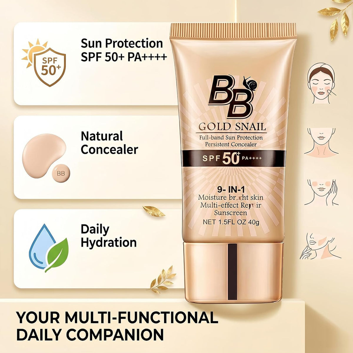 SPF 50 BB Cream Tinted Moisturizer with Full Coverage & Hydrating Face Makeup