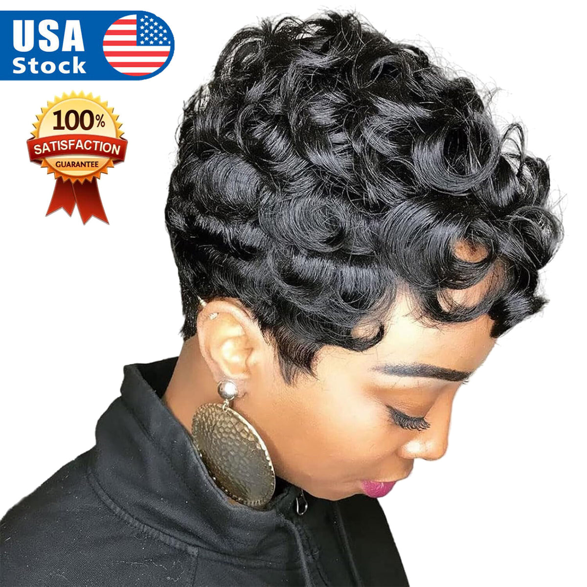 Black Short Pixie Wig for Women Curly Human Hair - Stylish and Tangle-Free