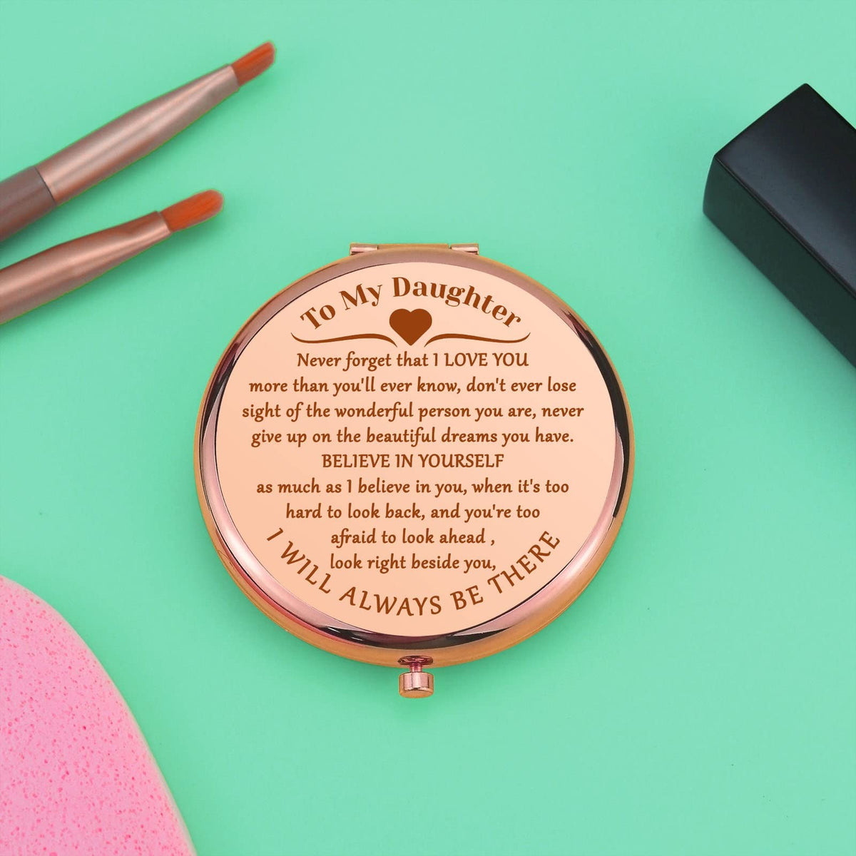 Inspirational Compact Mirror for Daughter Gift Travel Makeup Reminder Rose Gold