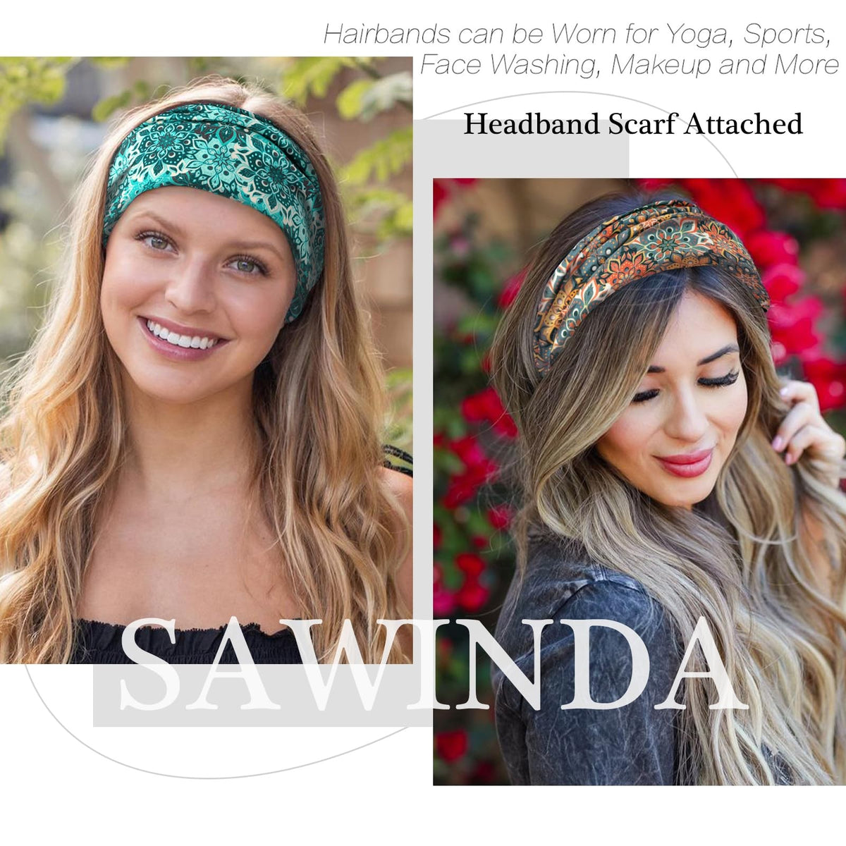 6 Pack Boho Flower Print Headbands for 1 Count (Pack of 6), Vintage