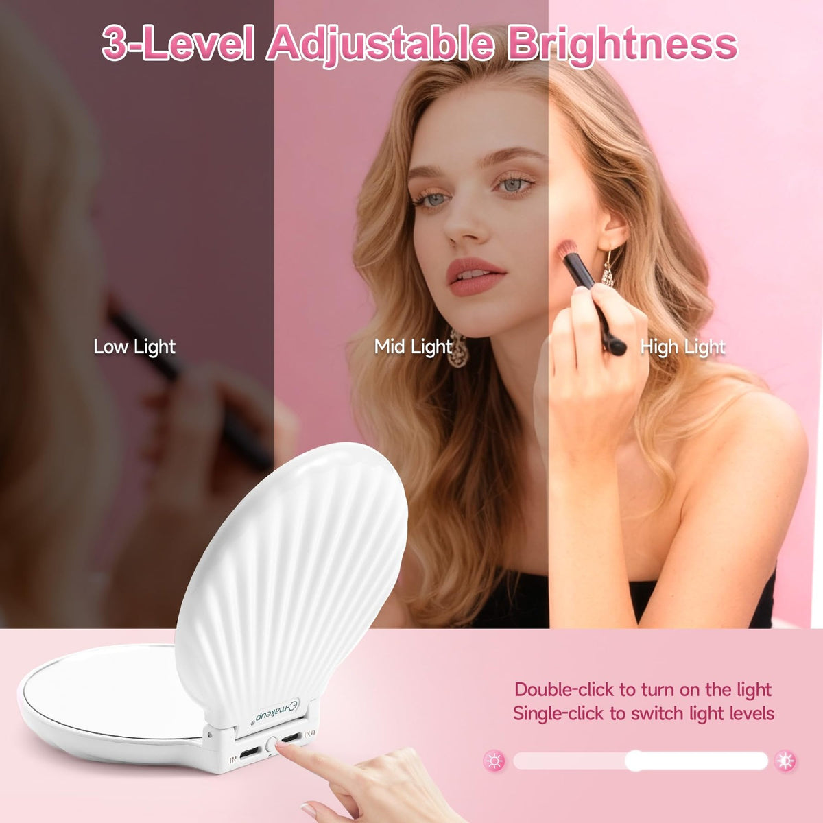 Portable 3.5 Inch Double-Sided Makeup Mirror with LED Lights - 10X Magnification