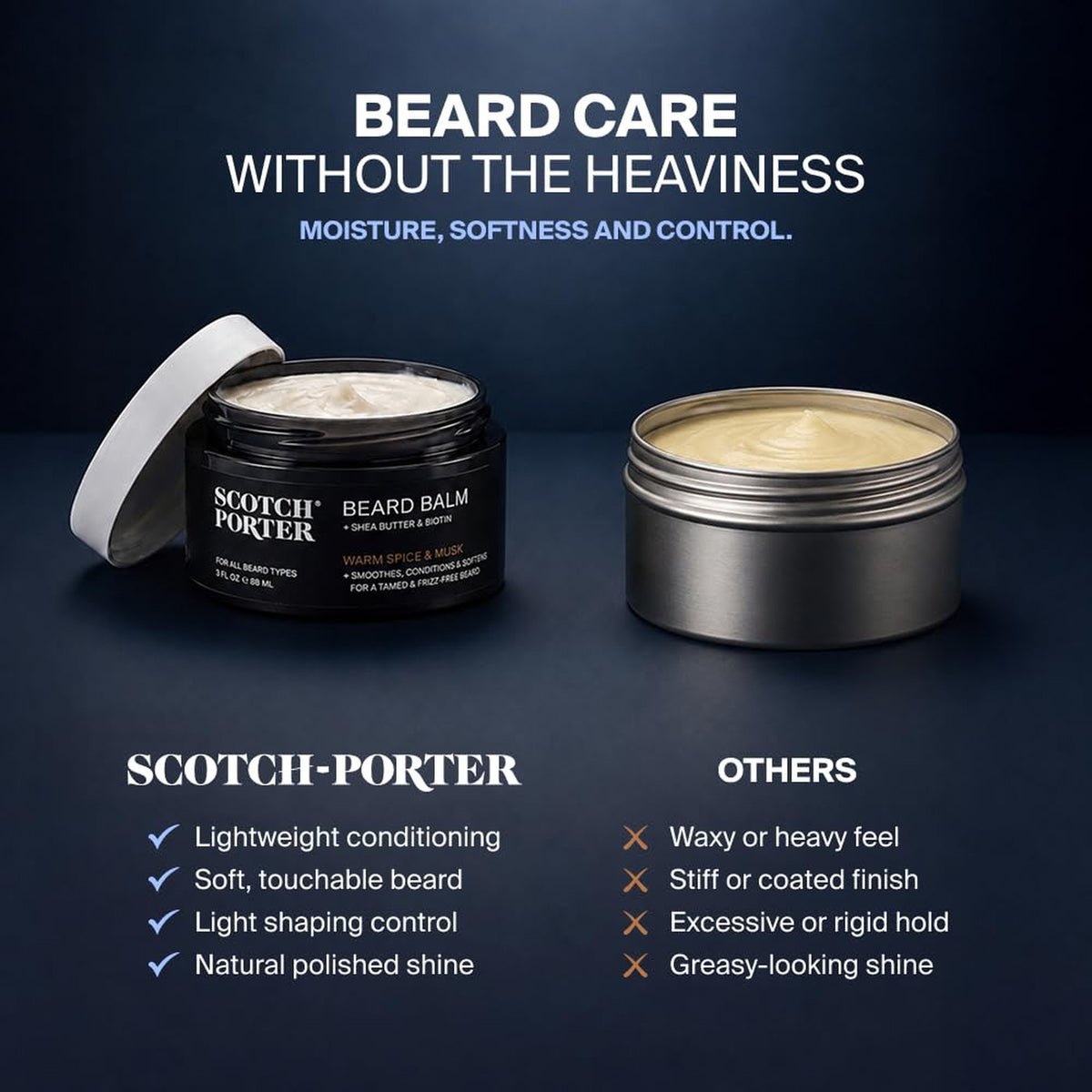 Men's Beard Conditioner Balm 3 oz Moisturizes & Softens Facial Hair - Warm Spice Musk Scent