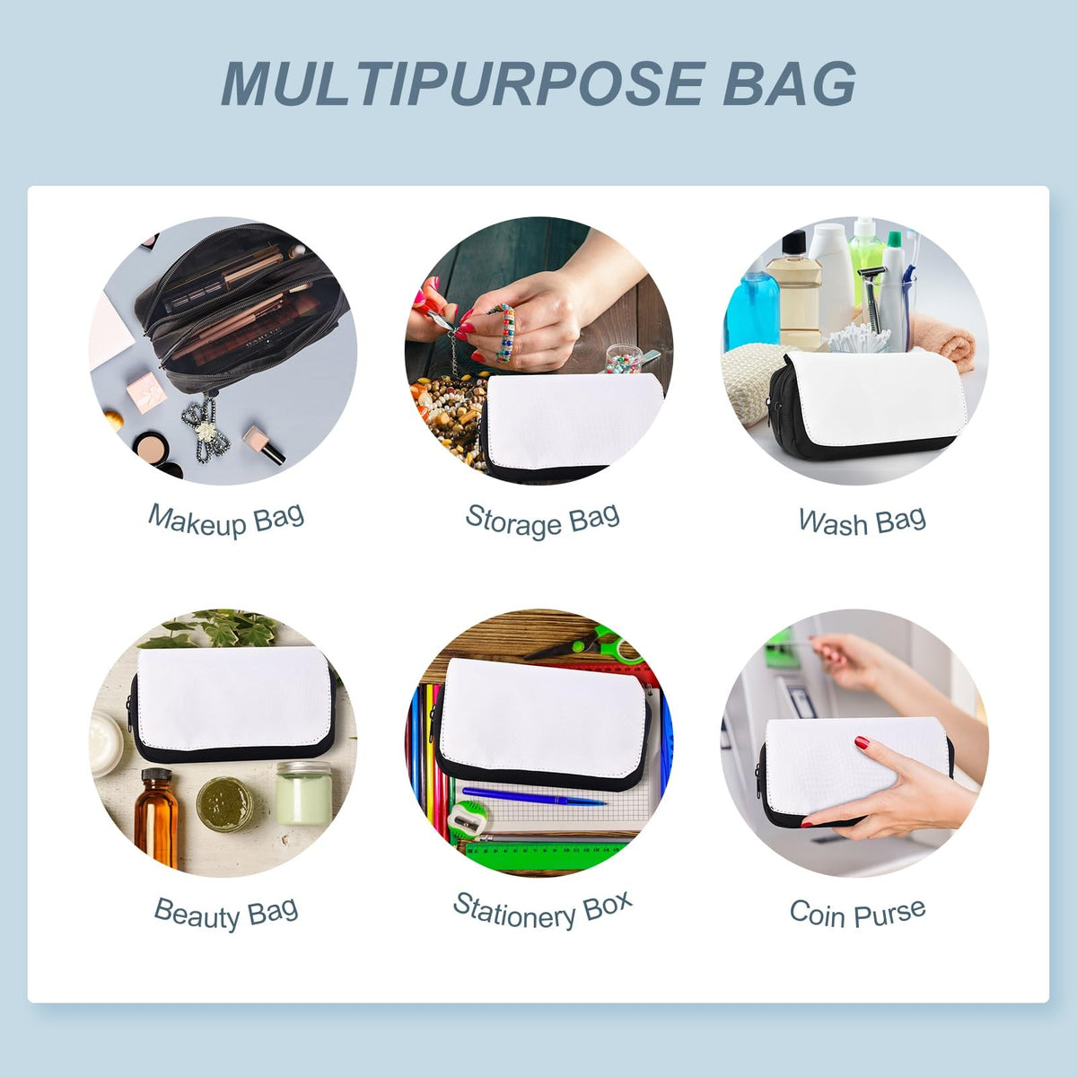 8-Pack Sublimation Makeup Bag Blanks - DIY Travel Toiletry Organizer