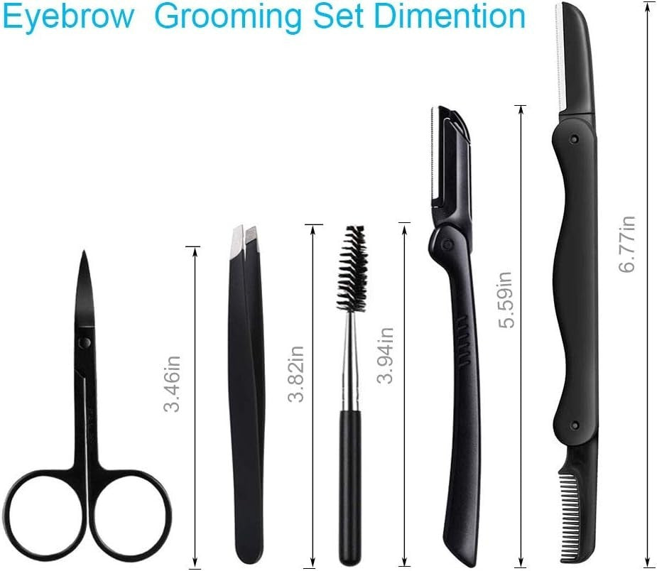 5-in-1 Eyebrow Grooming Kit - Stainless Steel Tweezers, Scissors, Razor
