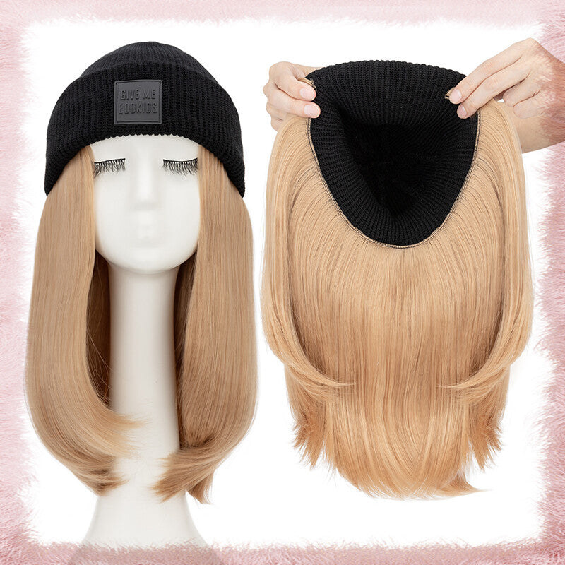 Women Knitted Wavy Wig Winter Beanie Hat - Long Curly Synthetic Hair