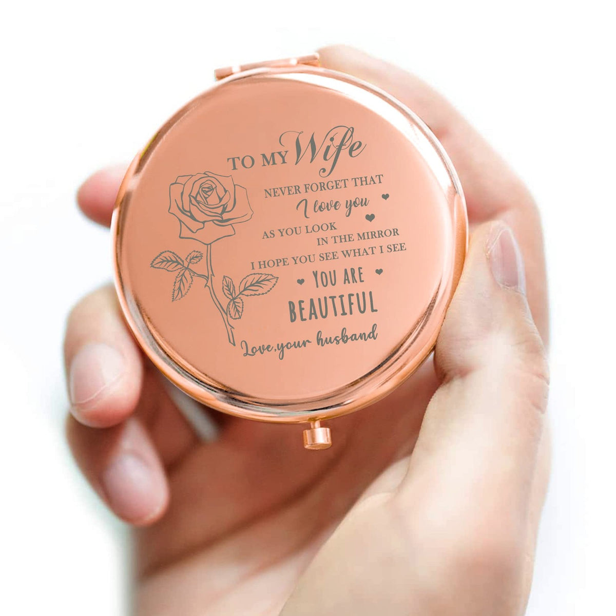 Rose Gold Compact Mirror with Magnification - Portable Makeup Vanity