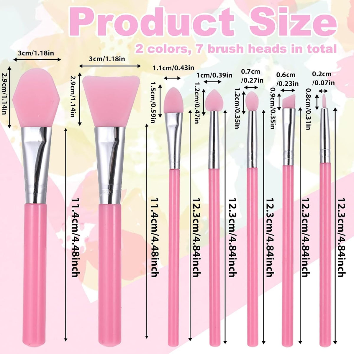 14-Piece Silicone Brush Applicator Set for Makeup and Resin Art - Green Pink