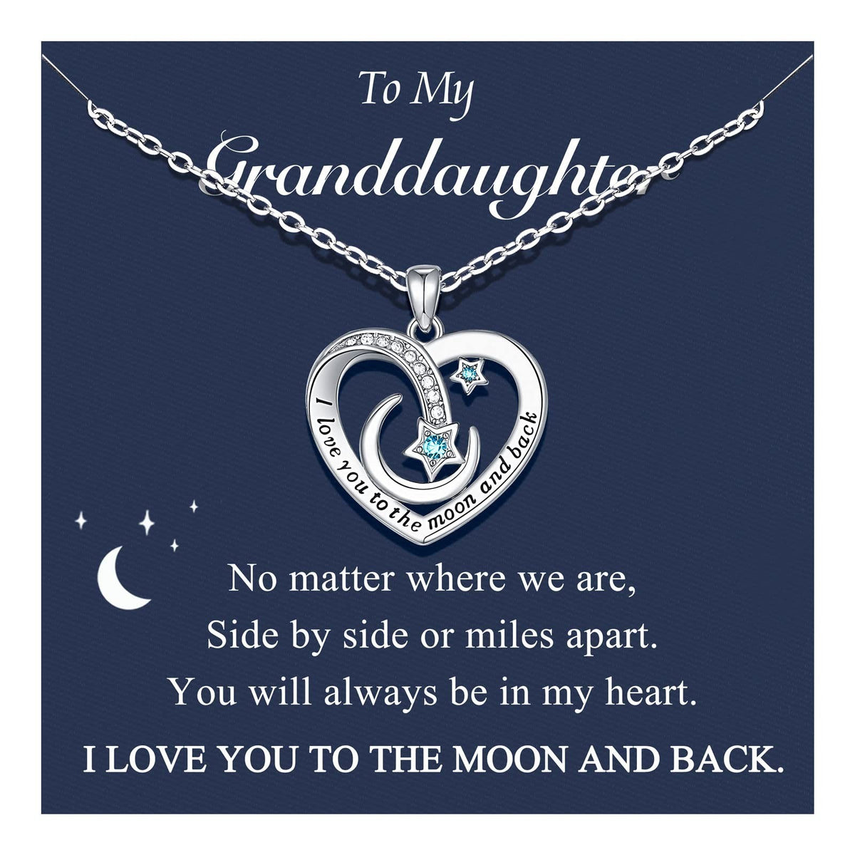 Personalized Granddaughter Necklace - Silver Plated Moon & Star Pendant, Gift for Daughter or Niece