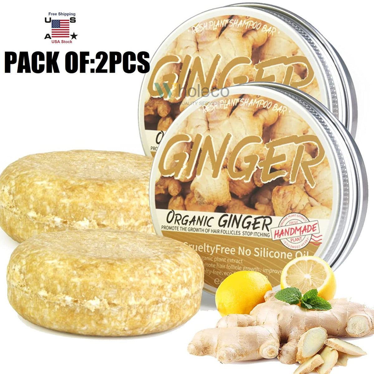 Organic Ginger Hair Regrowth Shampoo Bar & Hair Growth Cream Set - Natural & Nourishing