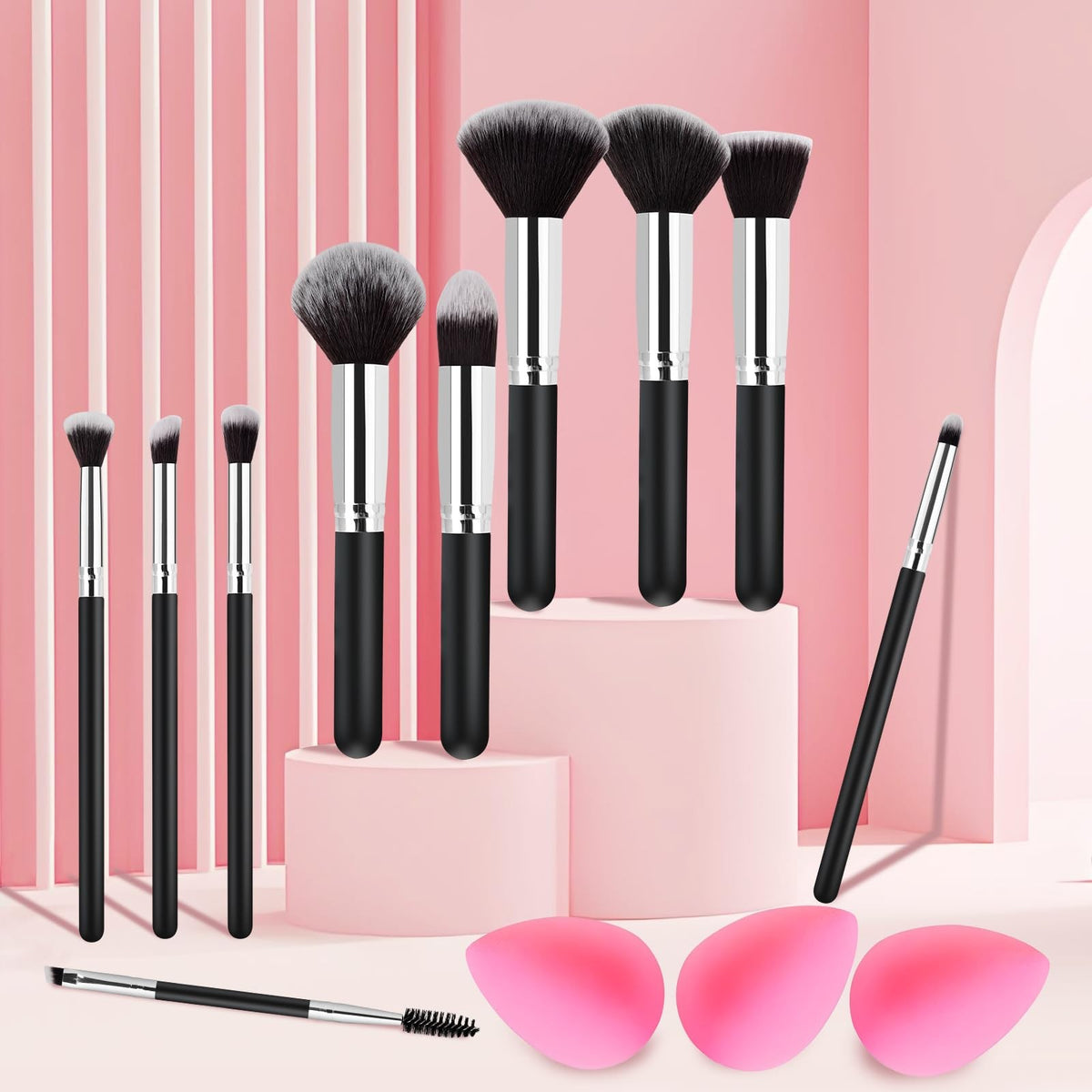 Professional Makeup Brush Set with Blending Sponges - Multicolor Gift for Mom