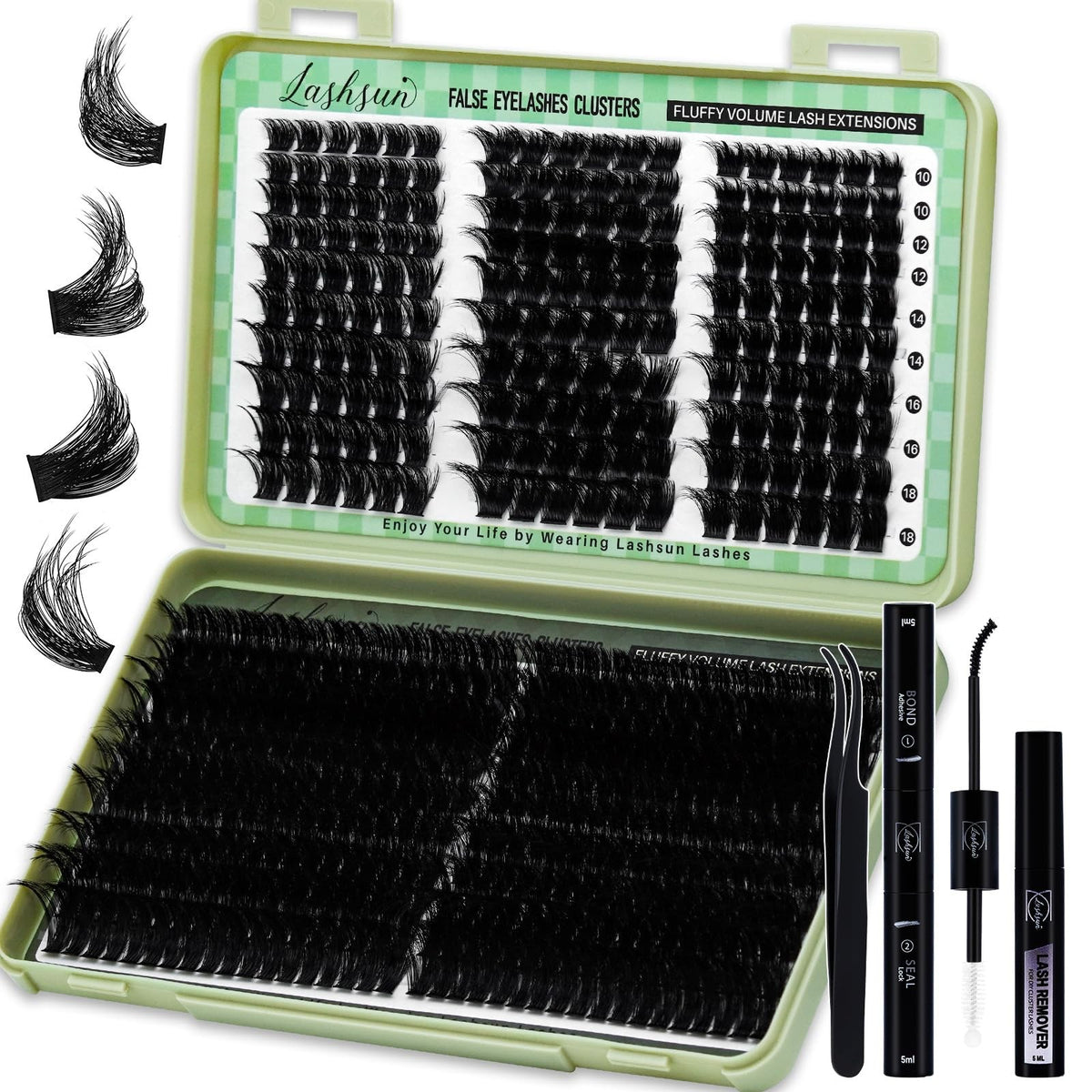 Lash Clusters Kit 540pcs D Curl False Eyelash Extensions with Bond & Tweezers