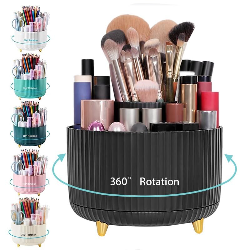 Rotating Makeup Brush Holder with 5 Slots - Large Capacity Organizer