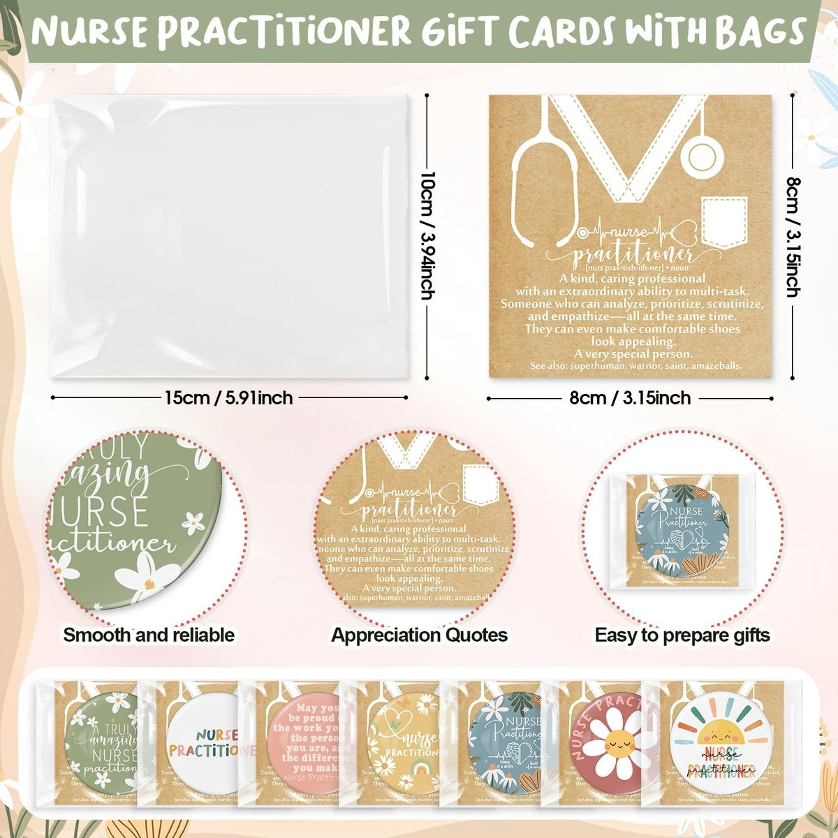 Nurse Practitioner Compact Mirror Set with Thank You Cards – 21 Portable Makeup Mirrors for Healthcare Workers