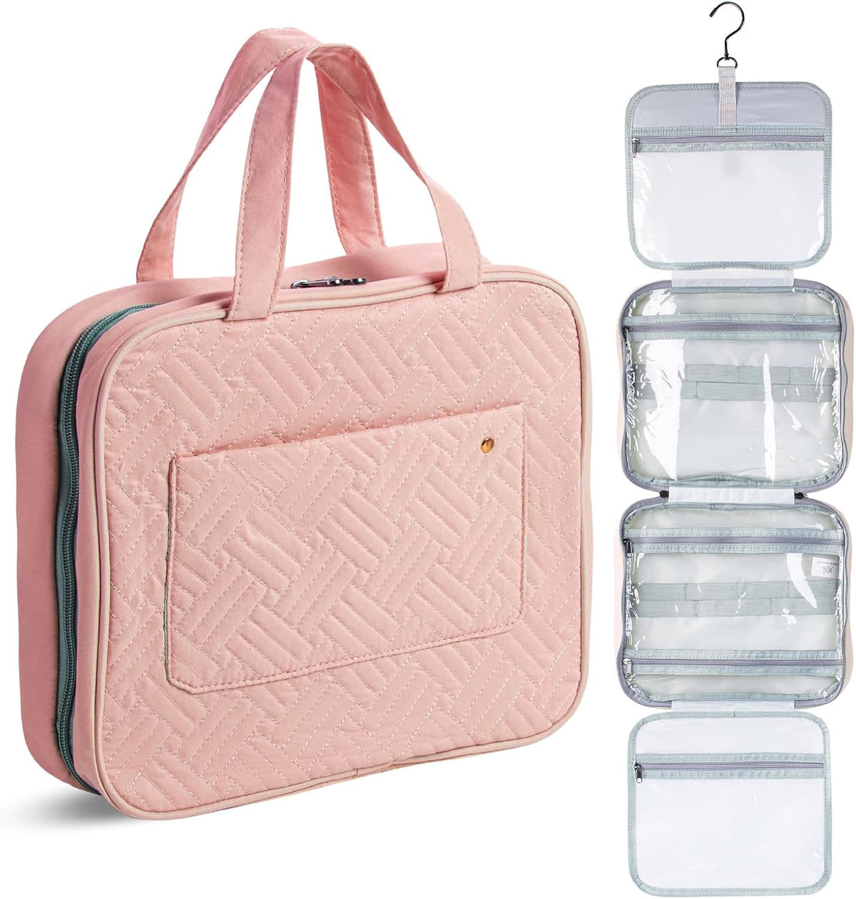 Travel Toiletry Bag Organizer Baby Pink, Foldable Water-Resistant Cosmetic Case
