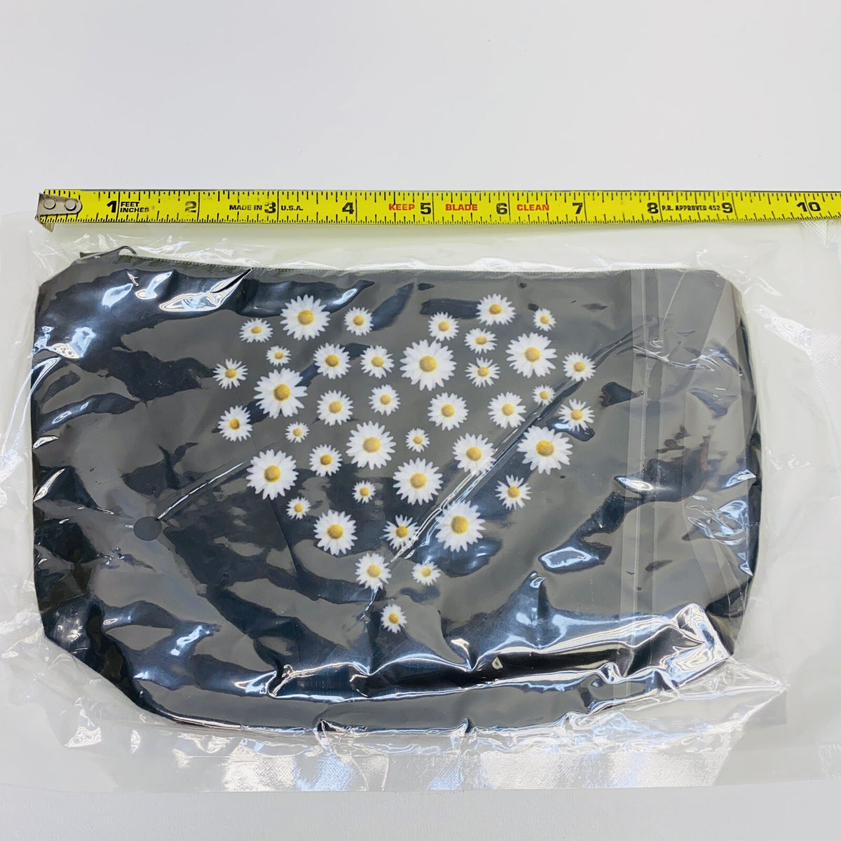 Small Daisy Print Makeup Bag Zippered Cosmetic Organizer Black Gift