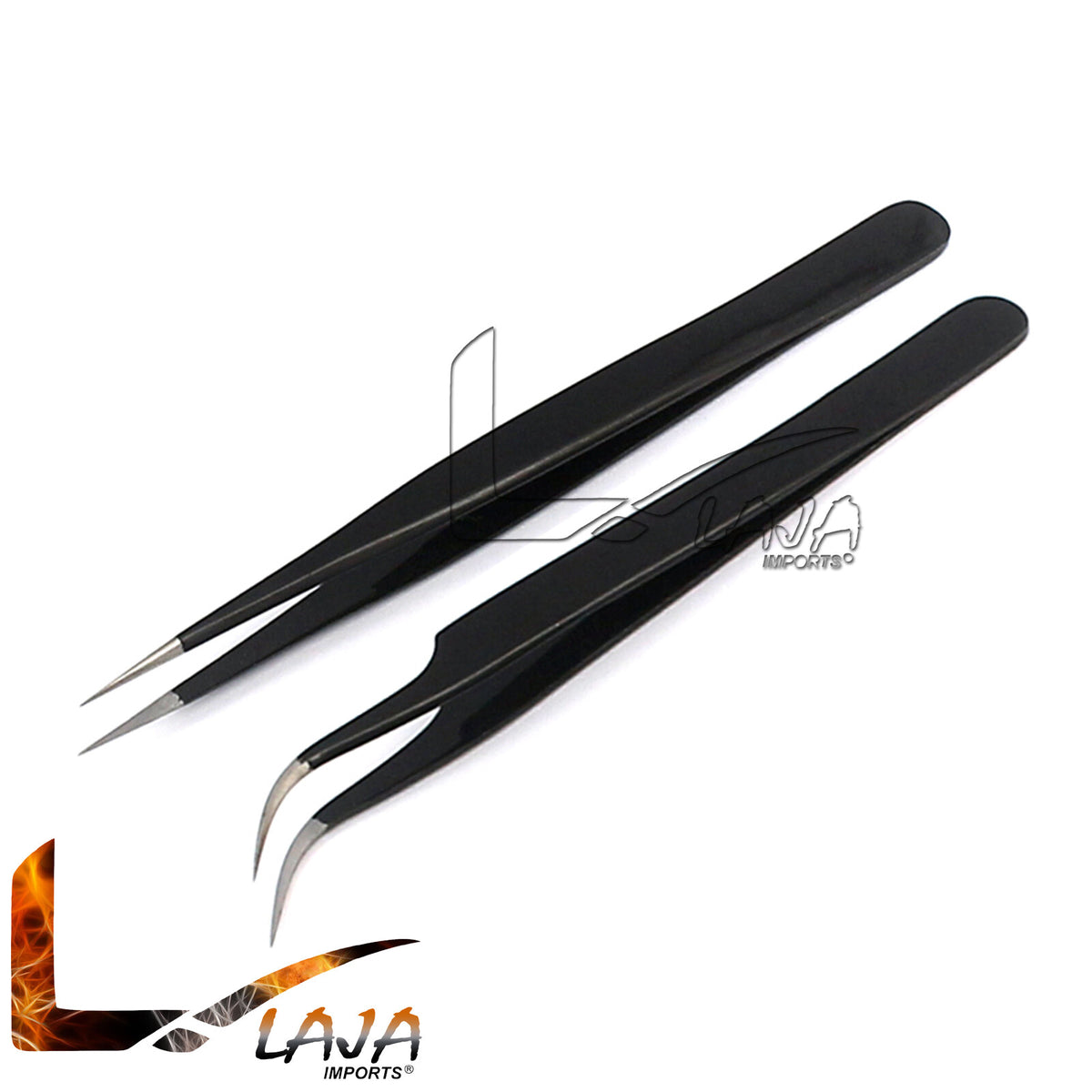 2 Pack Eyelash Extension Tweezers - Straight & Curved Tip Stainless Steel